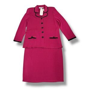 VTG 90s Eric Steven knit 2 piece skirt suit pink black professional NWT